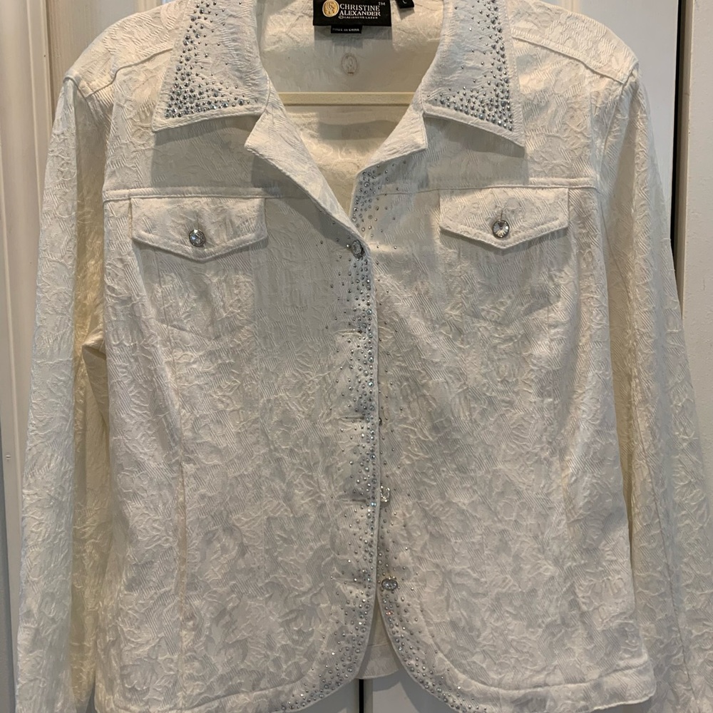 Christine Alexander Ivory beaded jacket Size L